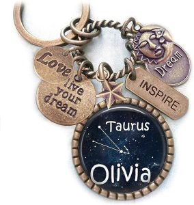 Taurus Constellation Backpack-Purse Clip, Key Chain or Necklace, Custom Name, Late April or May Birthday, Zodiac, Astrology, Birth Sign Gift, Love and Inspire - Taurus Products for men