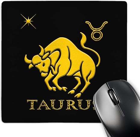 3dRose Alexis Design - Zodiac - Taurus Zodiac Sign. Image of a Bull, Star and a Symbol. Yellow, Black - Mousepad (mp_324622_1) - Taurus for men