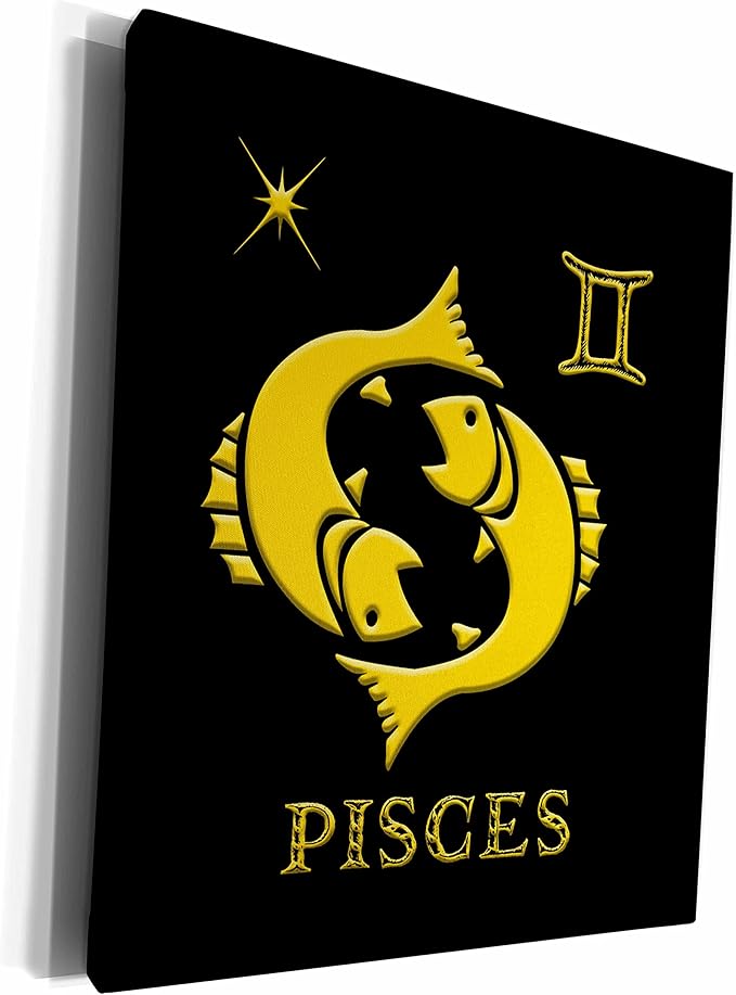 3dRose Museum Grade Canvas Wrap - Pisces Zodiac symbol. Image of fishes, a star and a sign Alexis Design - Zodiac - Pisces Canvas for men