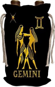 3dRose Alexis Design - Zodiac - Gemini Zodiac symbol. Image of twins, a star and a sign. Gift, charm - Wine Bags (wbg_324623) - Gemini Canvas for men