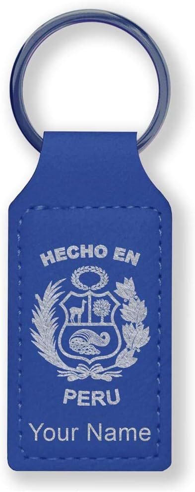 LaserGram Rectangle Keychain, Hecho En Peru, Personalized Engraving Included (Dark Blue) - Aries Keychain for men