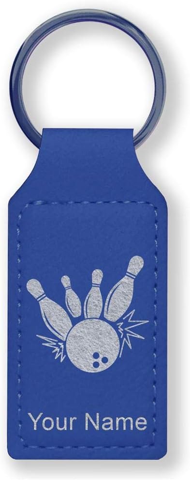 Rectangle Keychain, Bowling Ball and Pins, Personalized Engraving Included - Aries Keychain for men