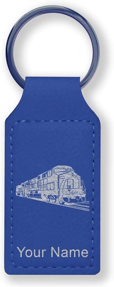 LaserGram Rectangle Keychain, Freight Train, Personalized Engraving Included (Dark Blue) - Aries Keychain for men