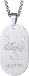 12 Constellations Dog Tag Pendant Necklace for Men Women Stainless Steel/18K Gold Plated Astrology Jewelry Zodiac Charm with Chain(with Gift Box) - Scorpio Accessories for men