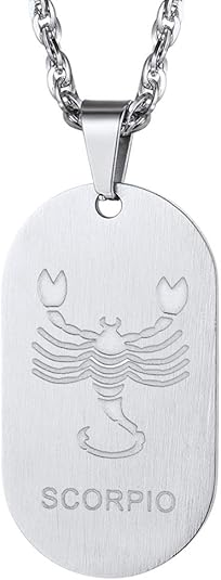12 Constellations Dog Tag Pendant Necklace for Men Women Stainless Steel/18K Gold Plated Astrology Jewelry Zodiac Charm with Chain(with Gift Box) - Scorpio Accessories for men