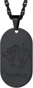 12 Constellations Dog Tag Pendant Necklace for Men Women Stainless Steel/18K Gold Plated Astrology Jewelry Zodiac Charm with Chain(with Gift Box) - Taurus Products for men