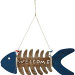 YUMBOR Wooden Fish Welcome Sign Nautical Wall Art Decor,Hanging Vintage Fish Ornament Home Bathroom Office Beach Themed Decoration - Pisces Home Decor for men