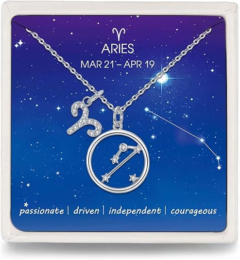 Zodiac Necklace Sterling Silver 12 Constellation Horoscope Pendant Astrology Star CZ Dainty Necklaces Birthday Jewelry for Women Daughter - Aries Necklace for men