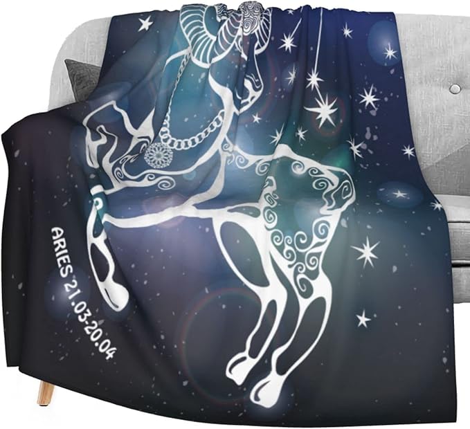 Delerain Flannel Blanket Aries Zodiac Sign Lightweight Cozy Bed Blanket Soft Throw Blanket fits Couch Sofa Suitable for All Season 60"x80" for Kids Women Men - Aries Blanket for men