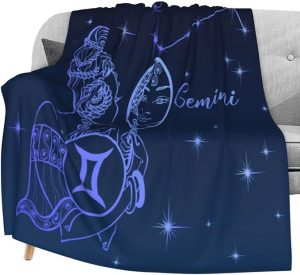 Delerain Flannel Blanket Gemini Zodiac Sign Lightweight Cozy Bed Blanket Soft Throw Blanket fits Couch Sofa Suitable for All Season 60"x80" for Kids Women Men - Gemini Blanket for men