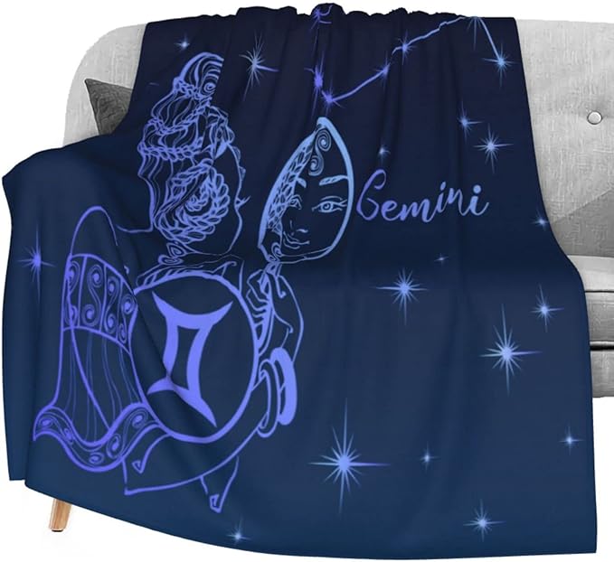 Delerain Flannel Blanket Gemini Zodiac Sign Lightweight Cozy Bed Blanket Soft Throw Blanket fits Couch Sofa Suitable for All Season 60"x80" for Kids Women Men - Gemini Blanket for men