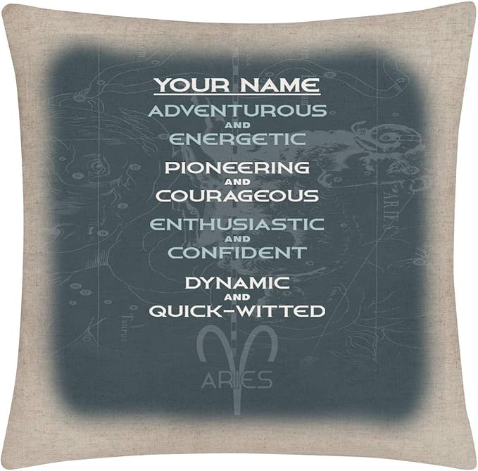 Bleu Reign BRGiftShop Throw Pillow Cover Personalized Custom Name Zodiac Sign Custom Name Aries Mar21-Apr20 15.75x15.75 inches Linen - no Insert - Aries Blanket for men