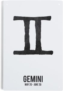 Lantern Press 6x9 Inch Metal Sign, Gemini, Astrology Zodiac Symbol, Ink Drawing - Gemini Canvas for men