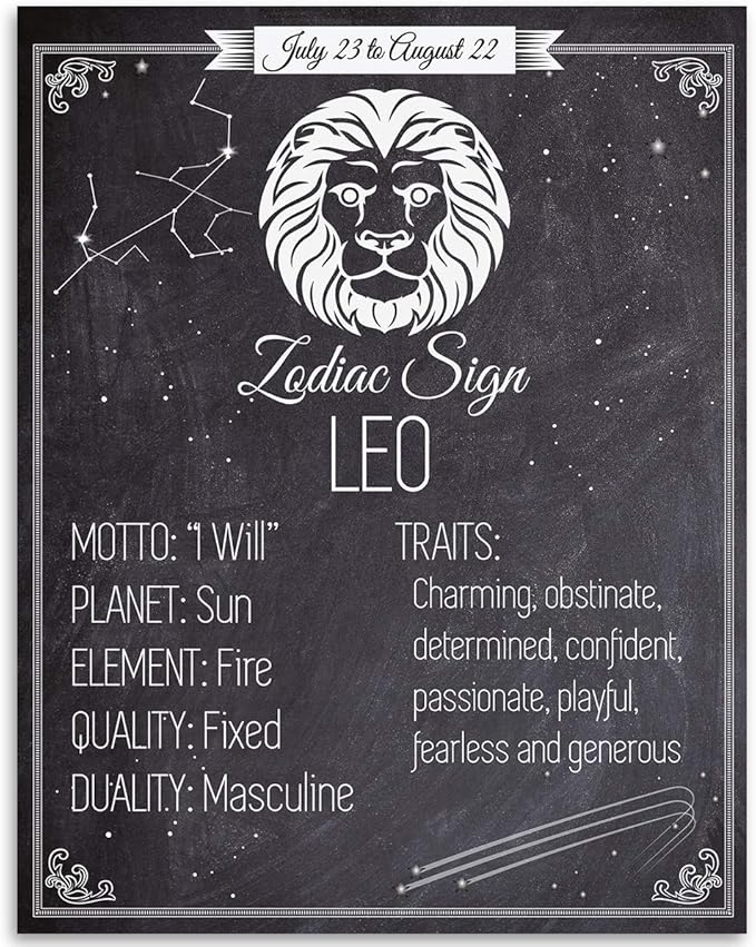 Leo Zodiac Sign 11x14 Unframed Print – Vintage Astrology Wall Art, The Lion Constellation Illustration for Home, Office, or Study Décor - Leo Canvas for men