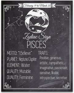 Astrology Posters - Zodiac Sign Pisces, The Fish -11x14 Unframed Art Print - Great Vintage Zodiac Poster, Astrology and Aptitude Vintage Home Wall Decor for Astrology Enthusiasts - Pisces Canvas for men