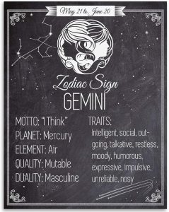 Astrology Posters - Zodiac Sign Gemini, The Twin -11x14 Unframed Art Print - Great Vintage Zodiac Poster, Astrology and Aptitude Vintage Home Wall Decor for Astrology Enthusiasts, Gemini Poster - Gemini Canvas for men