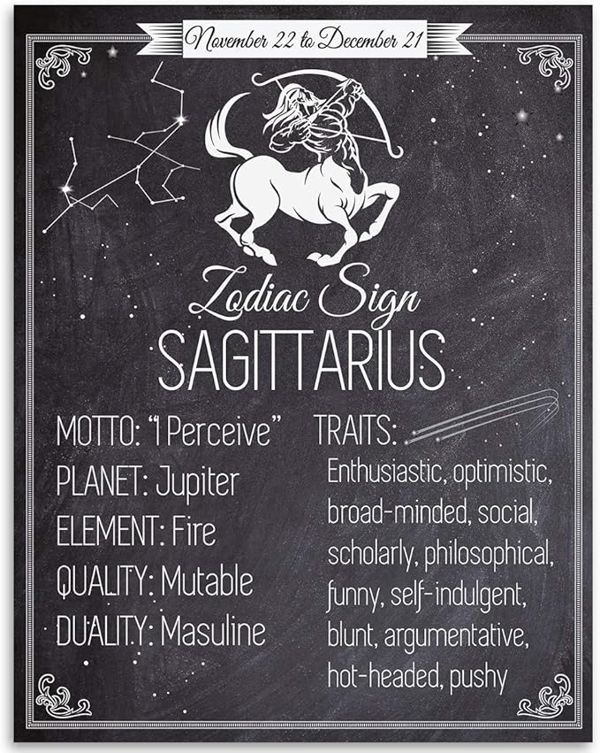 Astrology Posters Sagittarius Decor - Zodiac Sign Sagittarius - The Archer - Astronomy Star Sign Constellation Poster -11x14 Unframed Print - Vintage Zodiac Poster, Astrology and Aptitude - Sagittarius Home Decor for men