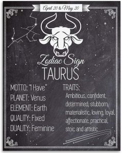 Astrology Posters - Zodiac Sign Taurus, The Bull -11x14 Unframed Art Print - Great Vintage Zodiac Poster, Astrology and Aptitude Vintage Home Wall Decor for Astrology Enthusiasts - Taurus Products for men