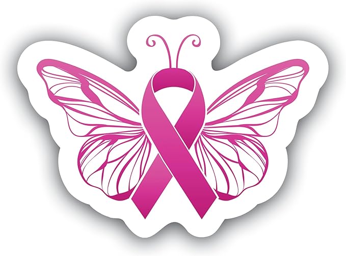 Breast Cancer Awareness Butterfly Sticker – 5 Inch Pink Ribbon Vinyl Decal for Cars, Laptops, Tumblers, Water Bottles, Notebooks – Waterproof & UV-Resistant Support and Survivor Gift - MKS1323 - Cancer Car Accessories for men
