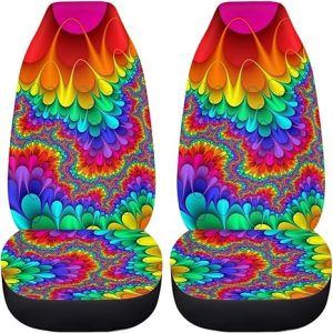 UNICEU Rainbow Boho Ethnic Tie Dye Car Seat Covers 2 Packs Front Seat Cover Bucket Seat Protectors Universal for Cars Trucks SUV - Aquarius Car Seat Cover for men