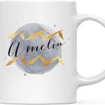Andaz Press Personalized Name Astrological Zodiac Star Sign 11oz. Coffee Mug Gift, Aquarius Faux Gold Foil Watercolor, 1-Pack, Custom Horoscope Aquarius Birthday Christmas Office Cup Gifts Ideas - Aquarius Mug for men