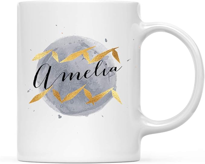 Andaz Press Personalized Name Astrological Zodiac Star Sign 11oz. Coffee Mug Gift, Aquarius Faux Gold Foil Watercolor, 1-Pack, Custom Horoscope Aquarius Birthday Christmas Office Cup Gifts Ideas - Aquarius Mug for men