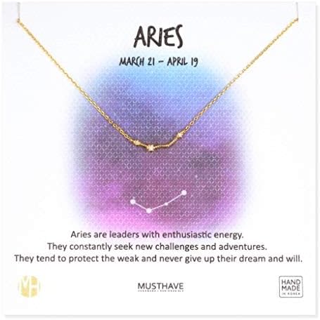 Zodiac 18K Gold Plated CZ Necklace With Message Card, Yellow Gold Color, Anchor Chain, Best Gift Necklace, Size 16 inch + 2 inch Extender, Pendant, Constellation, Gift Card - Aries Necklace for men