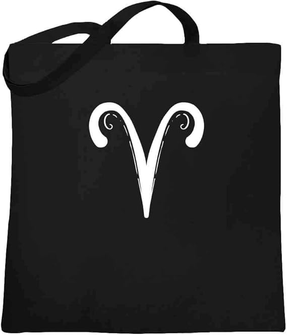 Pop Threads Aries Zodiac Astrology Symbol Horoscope Black 15x15 inches Large Canvas Tote Bag - Aries Canvas for men