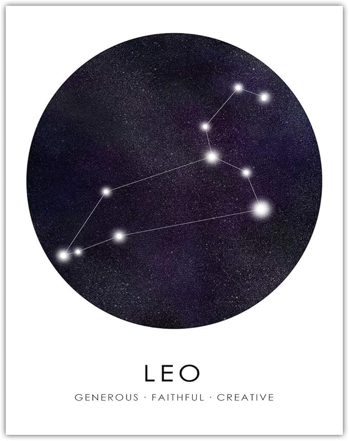 Buzz Unplugged Leo Zodiac Astrology Poster: Unique Astronomy Boho Wall Art Poster for Home, Office, Bedroom & Living Room Decor - Unframed Posters 11x14 - Leo Canvas for men