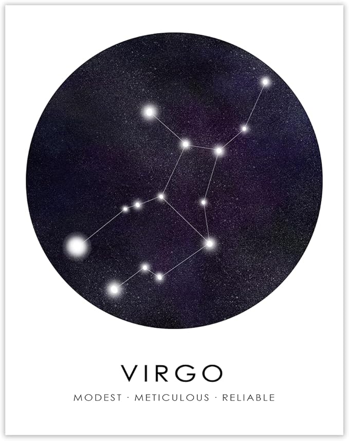 Virgo Zodiac Astrology Poster: 11x14 Unframed Unique Astronomy Boho Wall Art Poster for Home, Office, Bedroom & Living Room Decor - Chic & Trippy Wall Decor & Creative Housewarming Idea - Virgo Poster for men