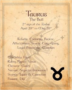 Taurus Zodiac Wall Art – 8x10 Unframed Horoscope Print on Vintage Parchment, Astrology Decor for Taurus Women & Men – Taurus Sign Poster for Bedroom, Office, Dorm, or Boho Spiritual Gift - Taurus Products for men