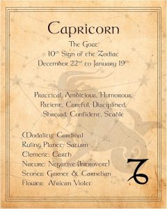 Capricon -The Goat - Zodiac Sign Wall Art, Constellation Design Astrology Decor, Horoscope's Adjectives-Primary Elements Wall Print Ideal For Home Decor, Office Decor, Bedroom Decor. Unframed- 8x10" - Pisces Home Decor for men