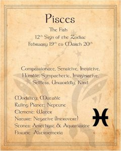 Pisces Zodiac Sign Wall Art – 8x10 Unframed Vintage Parchment Poster in Antique Tan | Astrology Decor Print with Traits & Symbols | Celestial Mystic Boho Artwork for Horoscope Lovers, Gift-Ready - Pisces for men