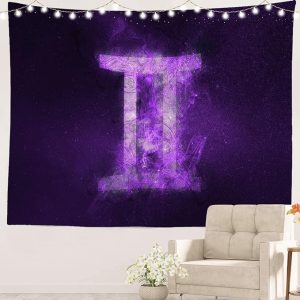 Batmerry Gemini Zodiac Night Sky Tapestry, Gemini Zodiac Symbol Picnic Mat Hippie Trippy Tapestry Wall Art Meditation Decor for Bedroom Living Room Dorm, 39.4 x 59.1 Inches, Blue Violet 1 - Gemini Canvas for men