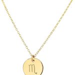 Handmade Zodiac Charm Necklace, Sterling Silver Silver, Yellow Gold, Rose Gold Stamped Engraved Circle Disc, Adjustable Length, Personalized Gift for Girl, Woman, Her, Christmas, Anniversary, Birthday - Scorpio Accessories for men