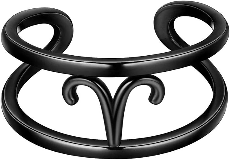 Horoscope Zodiac Adjustable Ring 12 Constellation Astrology 18K Gold/Silver/Black Gun Plated Opening Statement Ring for Women Men Jewelry Gift KR0002 - Aries Ring for men