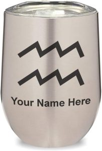 LaserGram Double Wall Stainless Steel Wine Glass Tumbler, Zodiac Sign Aquarius, Personalized Engraving Included (Stainless Steel) - Aquarius Mug for men