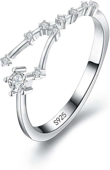 925 Sterling Silver CZ Statement Ring Horoscope Zodiac 12 Constellation Astrology Adjustable Rings for Mom Women Mothers Day/Valentines Day/Birthday/Christmas/Anniversary - Aries Ring for men