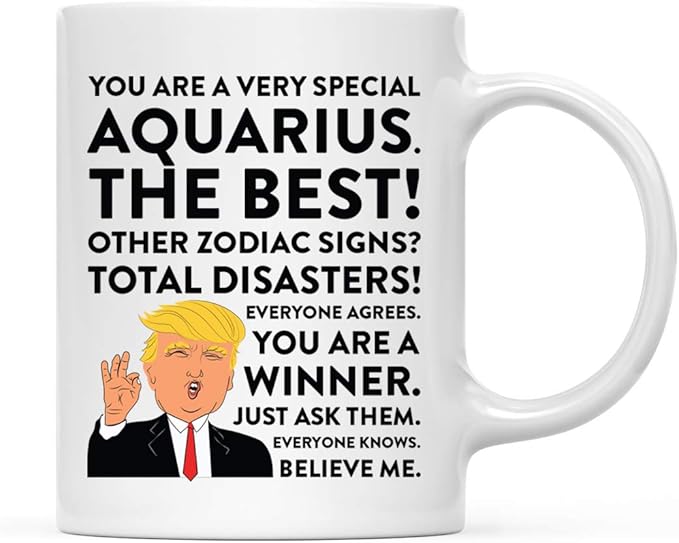 Andaz Press Round 11 oz. Ceramic Coffee Tea Mug Funny President Donald Trump Christmas Astrological Sign Gift, You're a Very Special Aquarius, 1-Pack, White Elephant Secret Santa Gift Ideas - Aquarius Mug for men