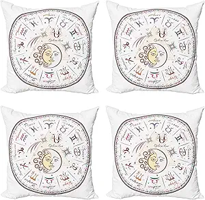 Ambesonne Zodiac Decorative Throw Pillow Case Pack of 4, Western Chart with All Signs Aries Virgo Leo Taurus Libra Mystique Fate Calendar, Cushion Cover for Couch Living Room Car, 18", Multicolor - Aries Pillow for men