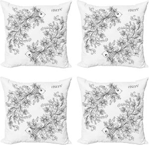 Ambesonne Zodiac Throw Pillow Cushion Case Pack of 4, Floral Images Pisces Sign Fish House of The Water Element Sensitivity Planet Sign, Modern Accent Double-Sided Digital Printing, 16", Black White - Pisces Pillow for men