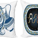 Ambesonne Zodiac Throw Pillow Cushion Cover Pack of 2, Image of Aquarius Sign with Jug and Circular Globe World Form on The Background, Zippered Double-Side Digital Print Decor, 18", Multicolor - Aquarius Pillow for men