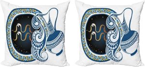 Ambesonne Zodiac Throw Pillow Cushion Cover Pack of 2, Image of Aquarius Sign with Jug and Circular Globe World Form on The Background, Zippered Double-Side Digital Print Decor, 18", Multicolor - Aquarius Pillow for men