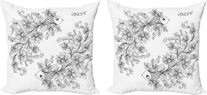 Ambesonne Zodiac Decorative Throw Pillow Case Pack of 2, Floral Images Pisces Sign Fish House of The Water Element Sensitivity Planet Sign, Couch Bedroom Living Room Cushion Cover, 18", Black White - Pisces Pillow for men