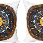 Ambesonne Astrology Throw Pillow Cushion Cover Pack of 2, Aries Taurus Gemini Cancer Leo Virgo Libra Scorpio Horoscope Signs, Zippered Double-Side Digital Print Decor, 24", Brown Yellow and Blue - Taurus Pillow for men