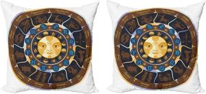 Ambesonne Astrology Throw Pillow Cushion Cover Pack of 2, Aries Taurus Gemini Cancer Leo Virgo Libra Scorpio Horoscope Signs, Zippered Double-Side Digital Print Decor, 24", Brown Yellow and Blue - Taurus Pillow for men