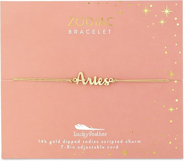 Zodiac Bracelet - 14K Gold-Dipped Zodiac Constellation Celestial Sign Bracelet - Birthday Gifts for Women and Teenagers on Adjustable 7" - 8" Cord with Sliding Toggle - Aries Bracelet for men