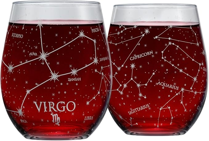 Greenline Goods Virgo Stemless Wine Glasses Zodiac Virgo Set Hand Etched 15 oz (Set of 2) - Astrology Sign Glassware - Virgo Blanket for men