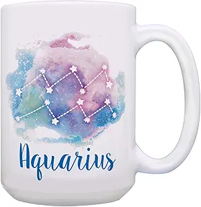 ThisWear Zodiac Mug Aquarius Cup Aquarius Birthday Gifts Star Astrology Gifts 15oz Ceramic Coffee Mug with Handle - Aquarius Mug for men