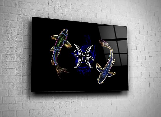 Genericc Pisces Astrology Zodiac Sign Horoscope Astrological Signs Stars Science Tempered Glass Canvas Wall Art Home Decor Present Office Decor Hotel Decor Modern Art Decor Gift (24x36) - Pisces Home Decor for men